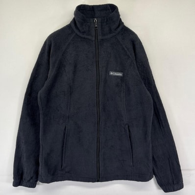 古着 コロンビア Columbia フリース ジャケット フルジップ ワンポイントロゴ 裾ドローコード アウトドア S ブラック系 メンズ