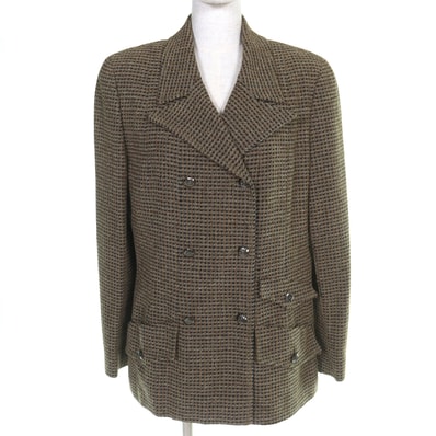 極美品 シャネル ココマークボタン ツイードジャケット カーキ レディース 44