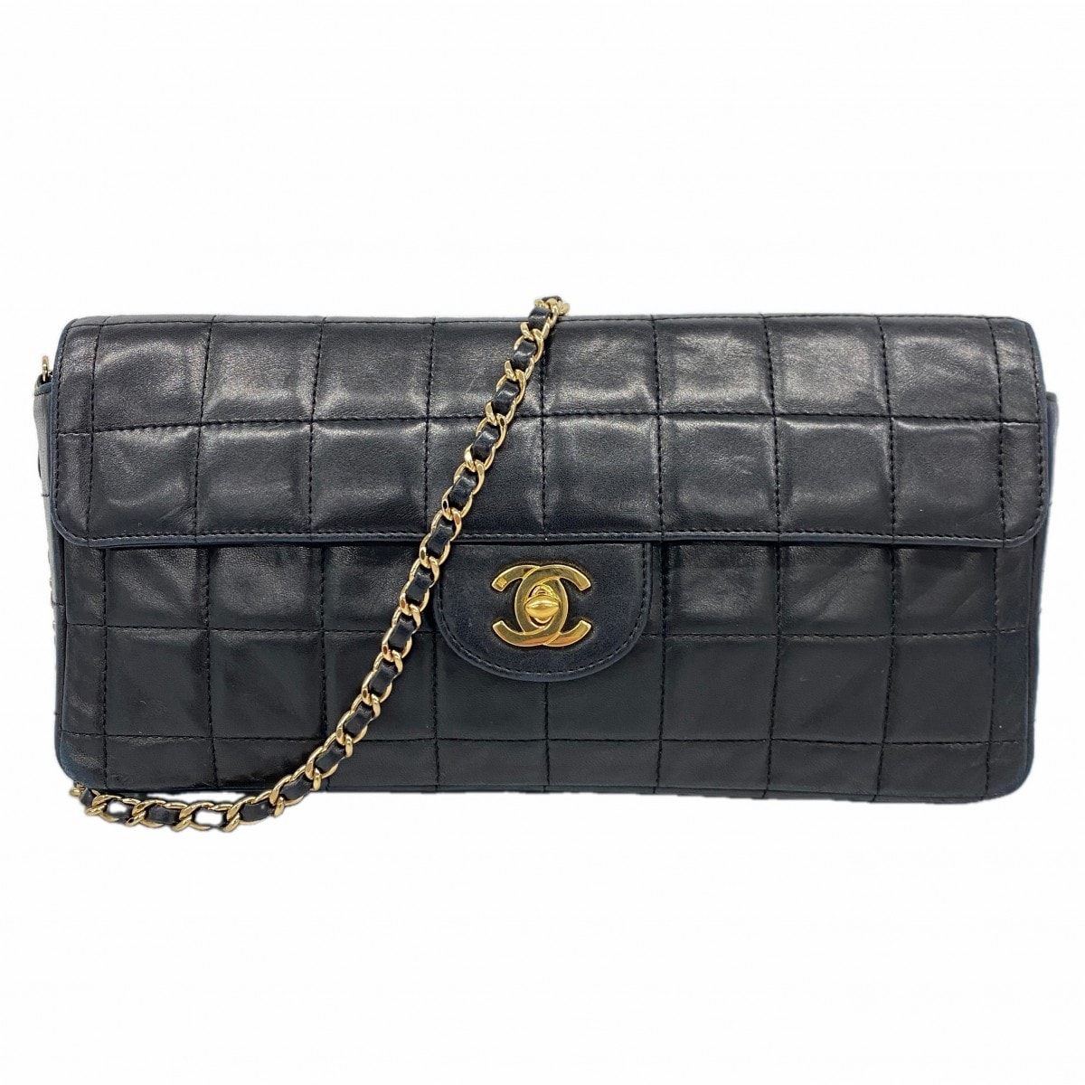 【6bd5527-k】シャネル ショルダーバッグ チョコバー チェーンショルダー ラムスキン ブラック シャンパンゴールド金具【中古】レディース