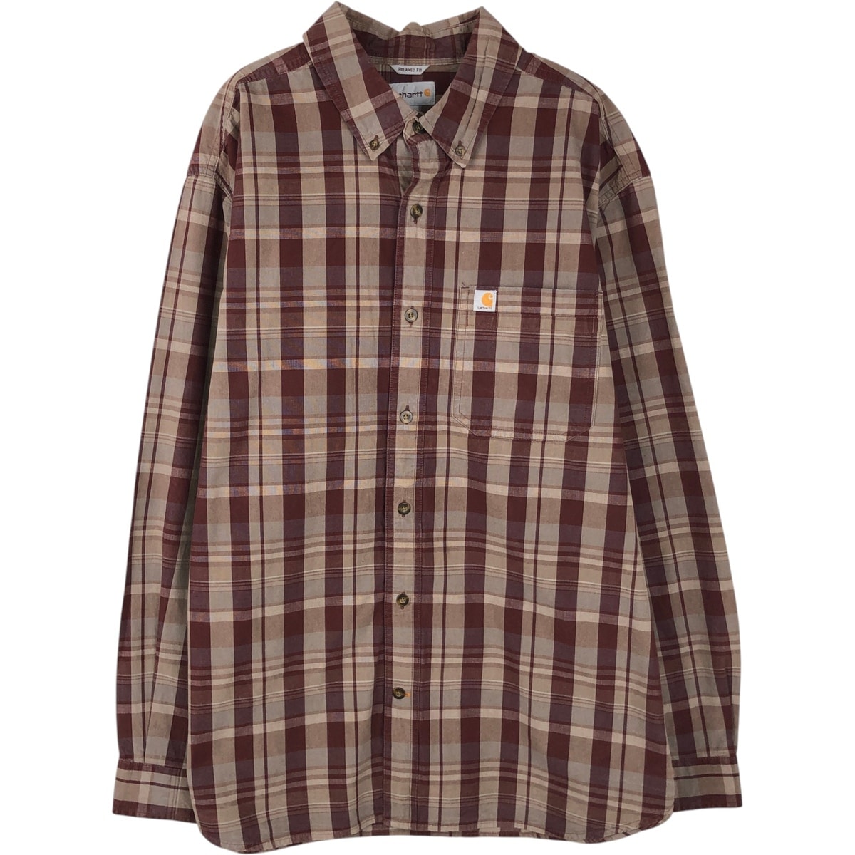古着 カーハート Carhartt RELAXED FIT チェック柄 長袖 ボタンダウン ワークシャツ メンズXL相当/eaa643486