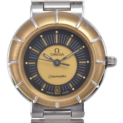 オメガ OMEGA シーマスター ダイナミック ブラック/ゴールド クォーツ レディース 良品 腕時計 J#150074