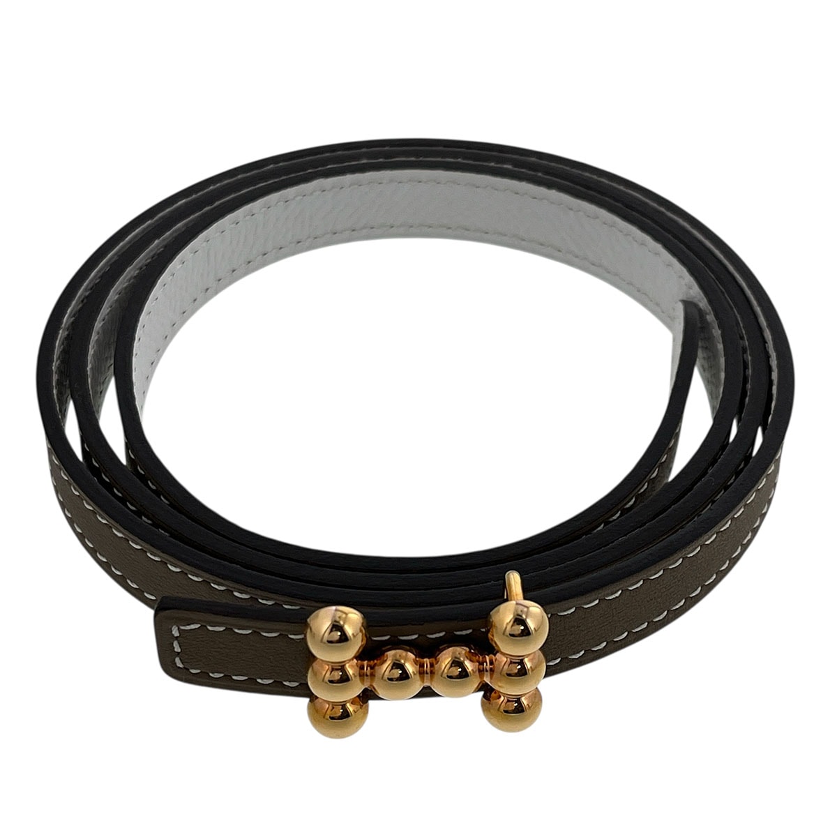 HERMES エルメス バブル ベルト 80 ベルト H010613UDZ2 ヴォーエプソン ヴォースイフト エトゥープ ホワイト ゴールド金具 W(2024)刻印  レディース【中古】 A (未使用に近い)】HERMES エルメス バブル ベルト 80 ベルト