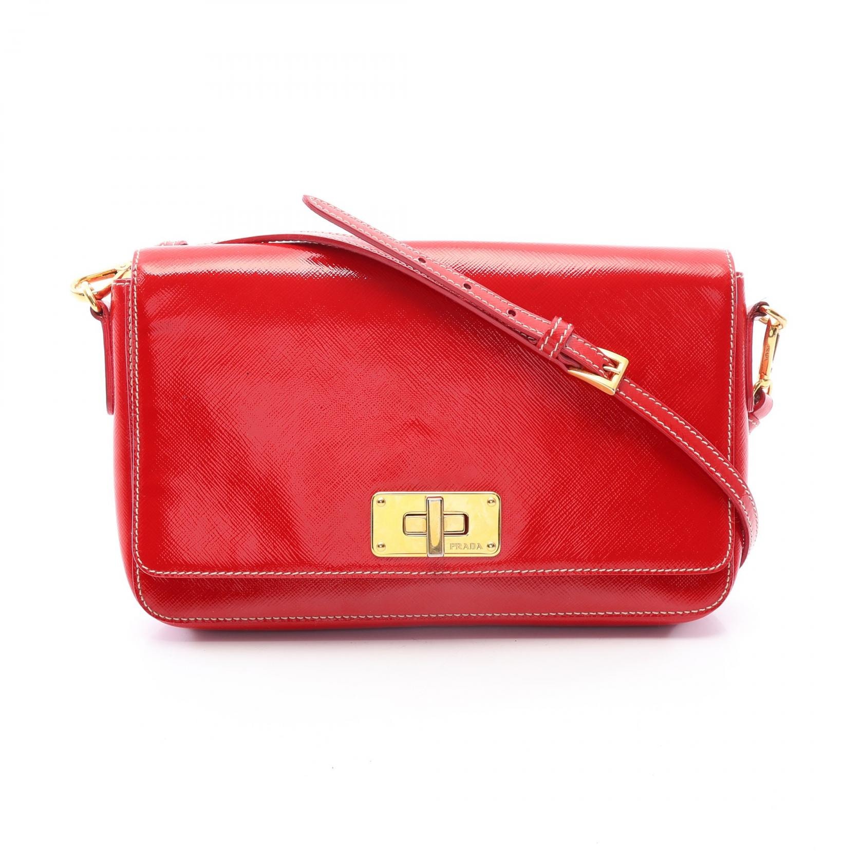 プラダ PRADA SAFFIANO VERNIC ショルダーバッグ バッグ パテントレザー レディース レッド系 BT0829 【中古】