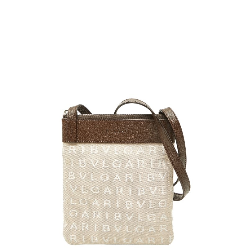 ブルガリ ロゴマニア ショルダーバッグ ポシェット ベージュ ブラウン キャンバス レザー レディース BVLGARI 【中古】