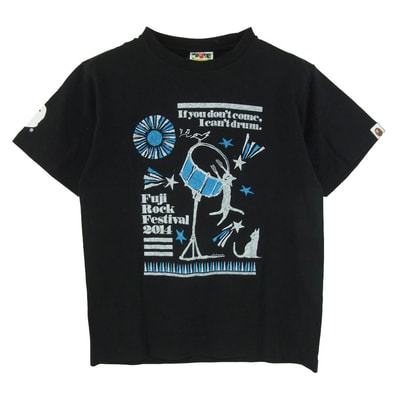 A BATHING APE アベイシングエイプ 14SS FUJI ROCK FESTIVAL 2014 フジロック 2014年 Tシャツ 半袖カットソー ブラック系 S【中古】