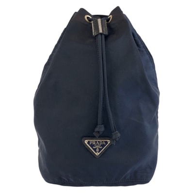 PRADA プラダ テスート 三角ロゴプレート ネイビー シルバー金具 ナイロン 巾着ポーチ 603397 【中古】