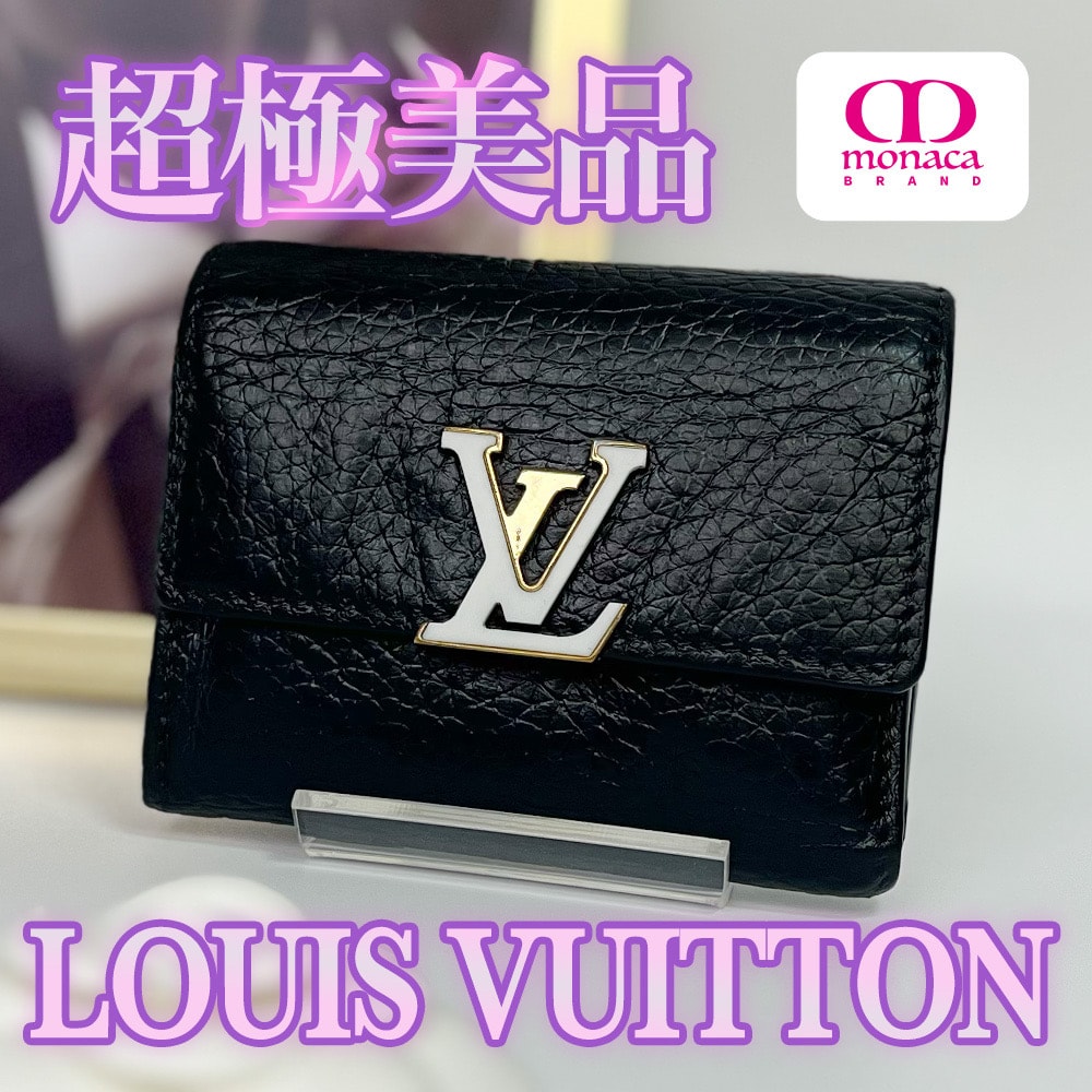 超極美品 LOUIS VUITTON ポルトフォイユ カプシーヌ XS 三つ折り財布 ブラック メンズ レディース