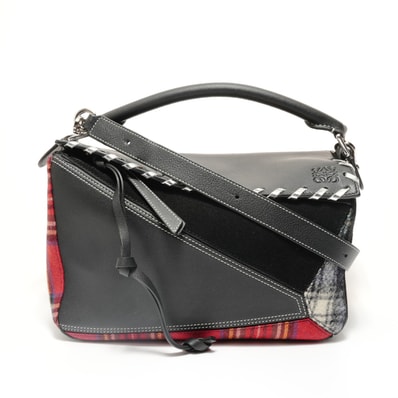 ロエベ LOEWE アナグラム チェック パズルバッグ ハンドバッグ【中古】
