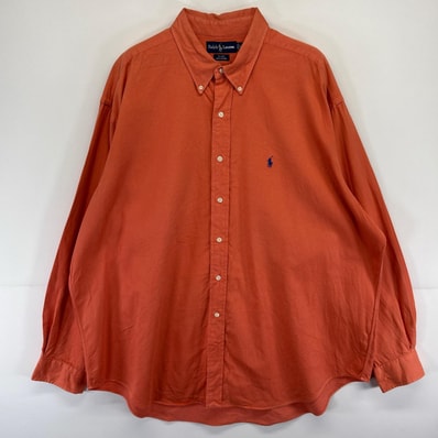古着 ラルフローレン RALPH LAUREN 長袖シャツ BLAKE ボタンダウン ワンポイントロゴ 大きいサイズ 2XL オレンジ系 メンズ