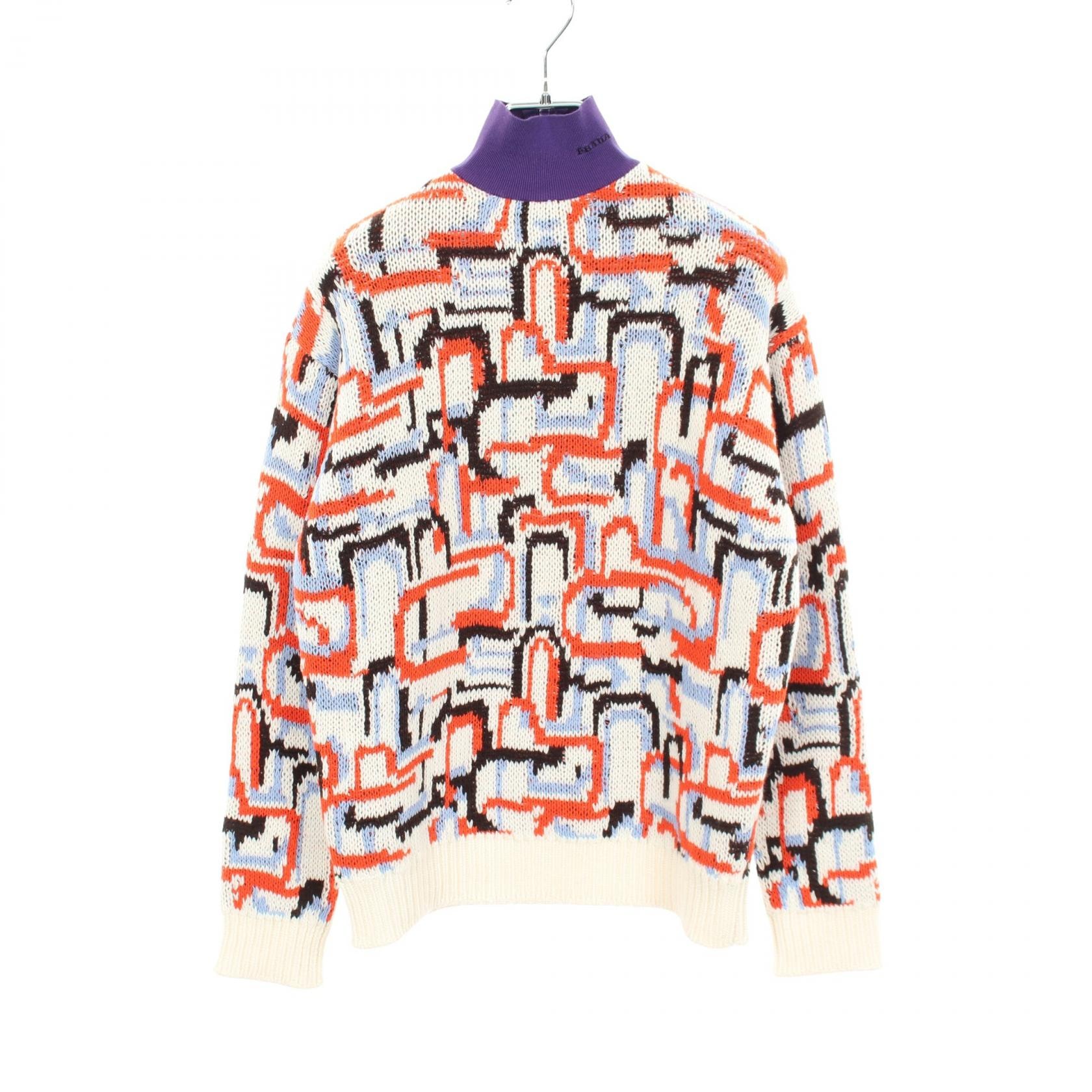 プラダ PRADA geometric motif モックネック ニット 衣料品 トップス ウール カシミヤ コットン レディース ホワイト系 / マルチカラー P26474 【中古】