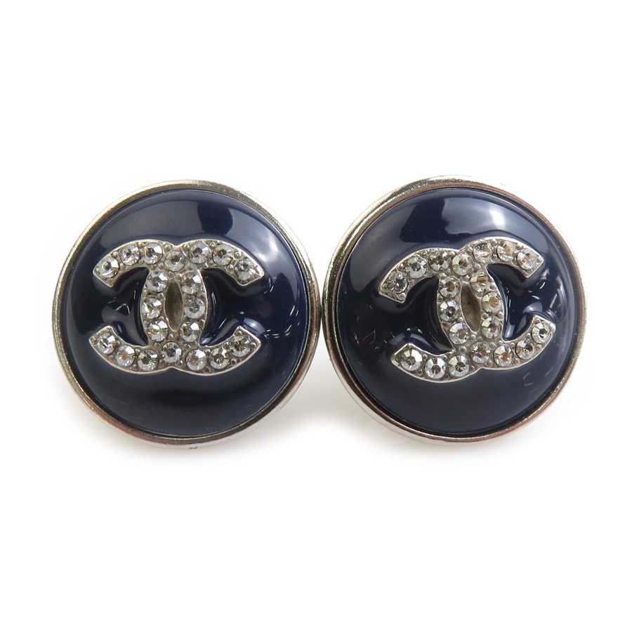 シャネル CHANEL ピアス ココマーク メタル/エナメル/ラインストーン シルバー/ネイビー レディース【中古】 e62426i