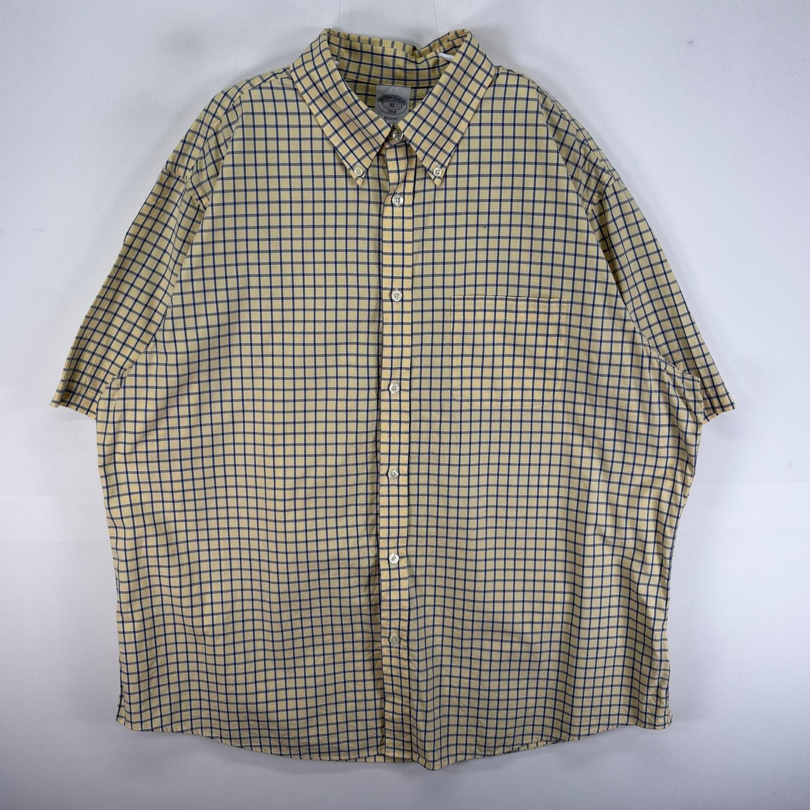 古着 ブルックスブラザーズ Brooks Brothers 半袖シャツ 胸ポケ REGENT XL  イエロー系 チェック メンズ