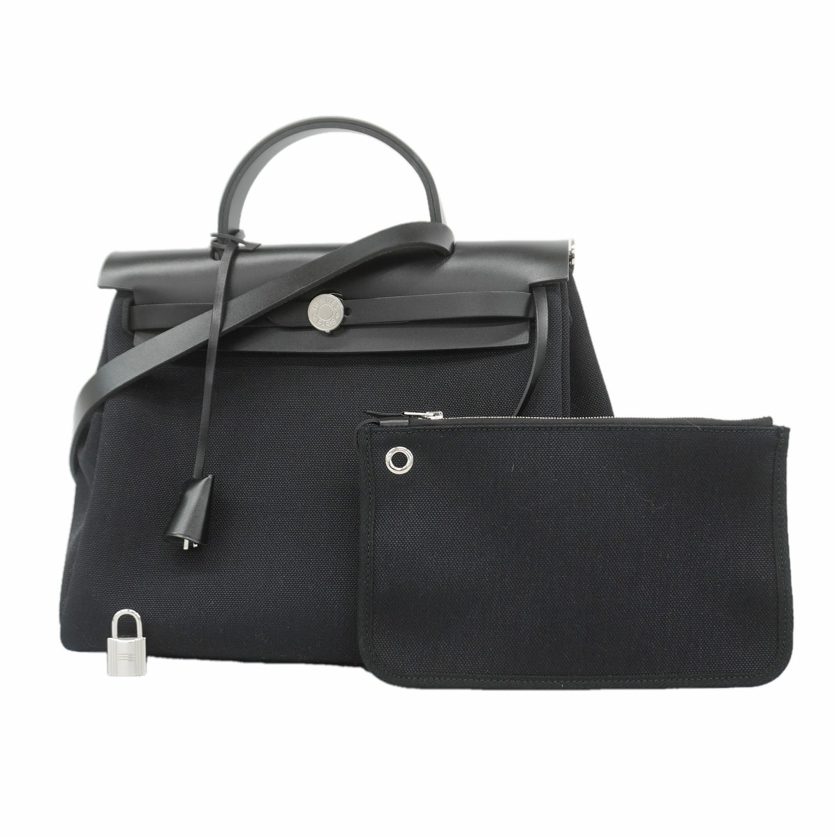 【6kd4693】エルメス ハンドバッグ エールバッグジップPM トワルミリタリー ブラック シルバー金具 B刻印 2wayバッグ【中古】レディース