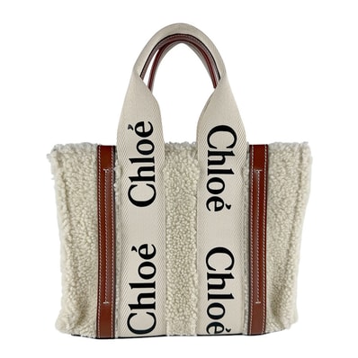 クロエ Chloe ハンドバッグ ショルダーバッグ Woody スモール ボア/レザー アイボリー/ブラウン レディース【中古】 z9695