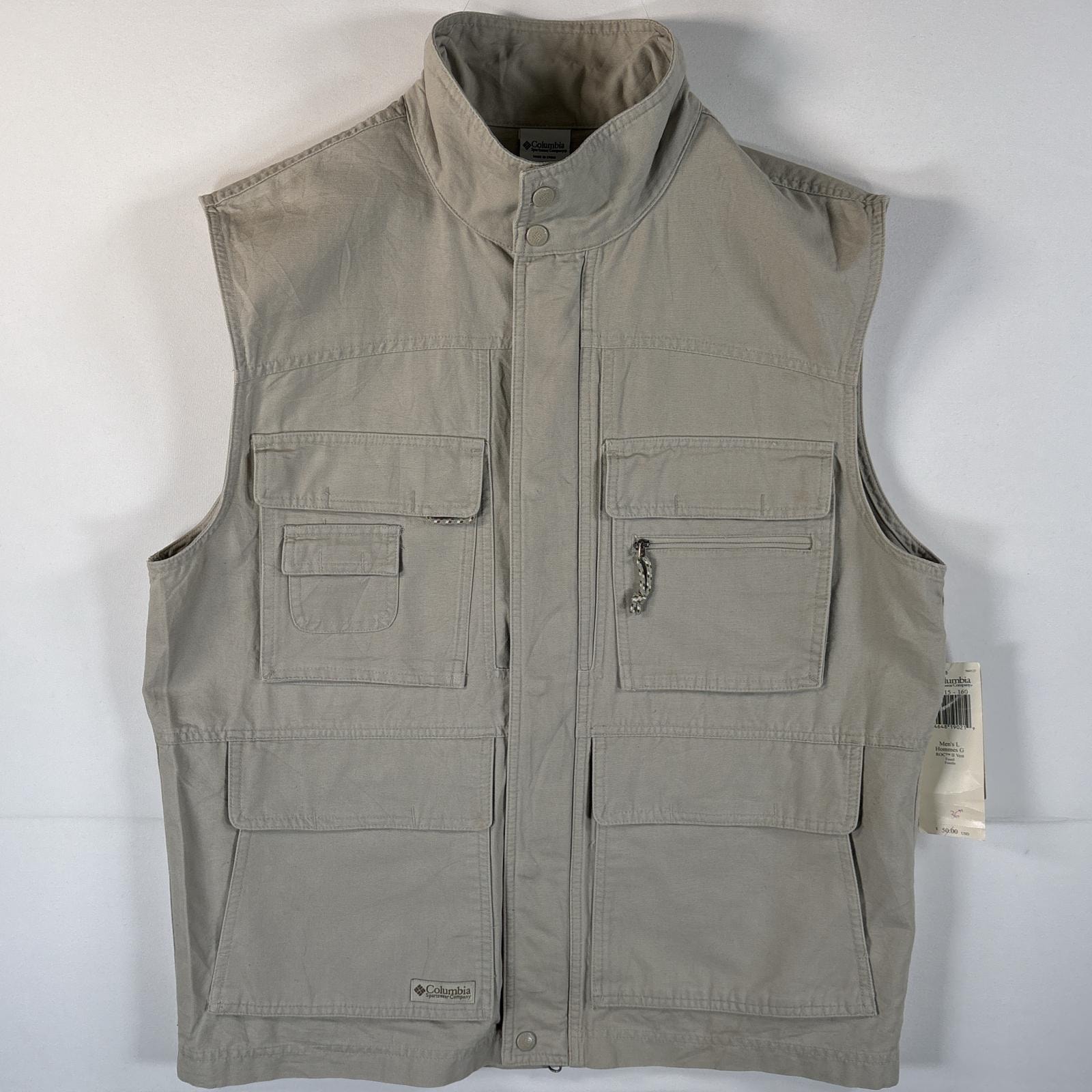 古着 コロンビア Columbia ダック フィッシングベスト 多機能ポケット デッドストック タグ付き ワンポイントロゴ L  ベージュ メンズ