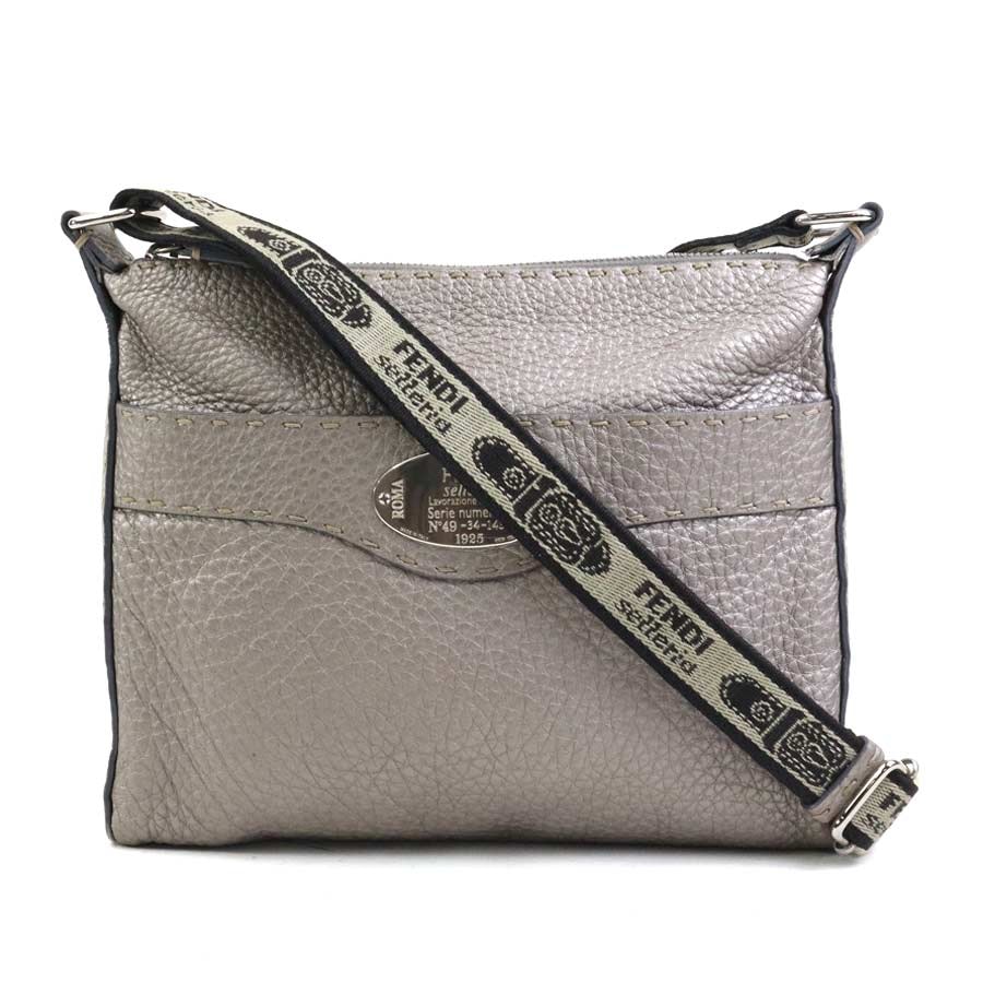 フェンディ FENDI 斜め掛けショルダーバッグ セレリア レザー/キャンバス メタリックグレー シルバー レディース 2373-8BT092【中古】 e61056a