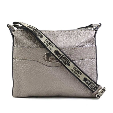 フェンディ FENDI 斜め掛けショルダーバッグ セレリア レザー/キャンバス メタリックグレー シルバー レディース 2373-8BT092【中古】 e61056a