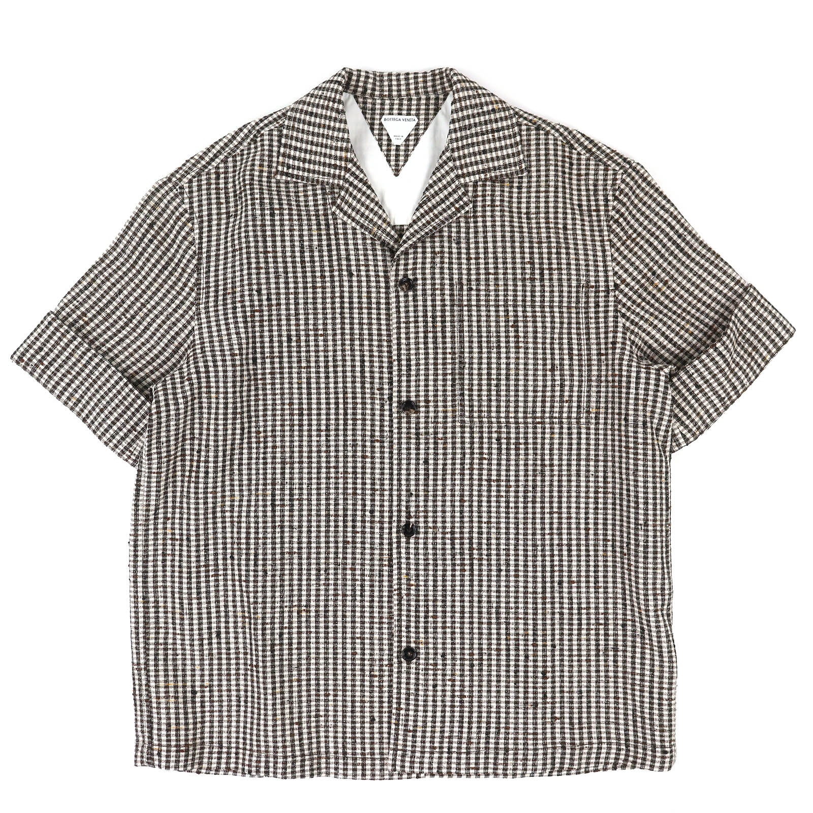 極美品 ボッテガヴェネタ チェック柄 オープンカラー 半袖シャツ ブラウン 44