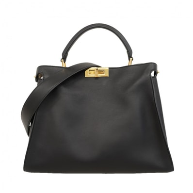 【6dc3797】フェンディ ハンドバッグ ピーカブーエッセンシャリー レザー ブラック ゴールド金具 2wayバッグ【中古】レディース