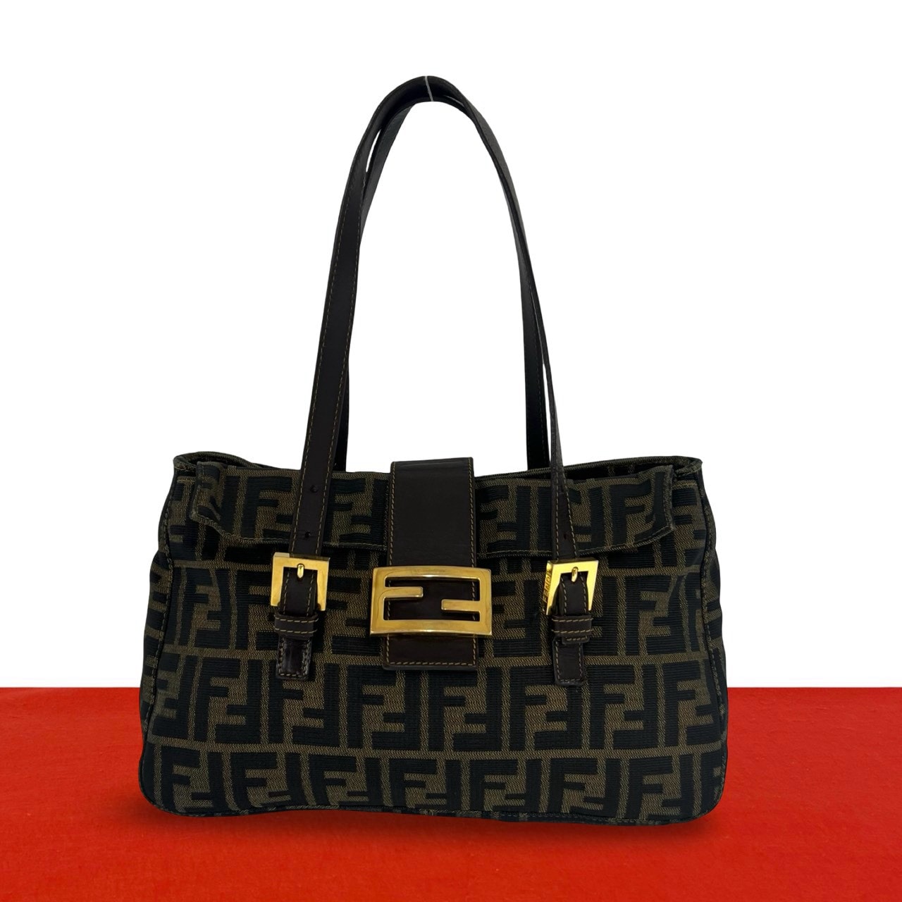 FENDI フェンディ ズッカ FF 柄 キャンバス レザー ハンドバッグ ブラウン
 44139