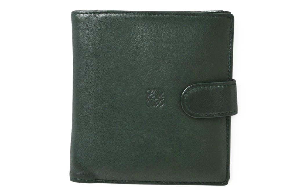 ロエベ 二つ折り財布 LOEWE ヴィンテージ アナグラムロゴ ラムレザー ディープグリーン レディース 【中古】