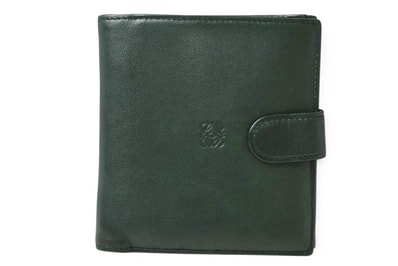 ロエベ 二つ折り財布 LOEWE ヴィンテージ アナグラムロゴ ラムレザー ディープグリーン レディース 【中古】