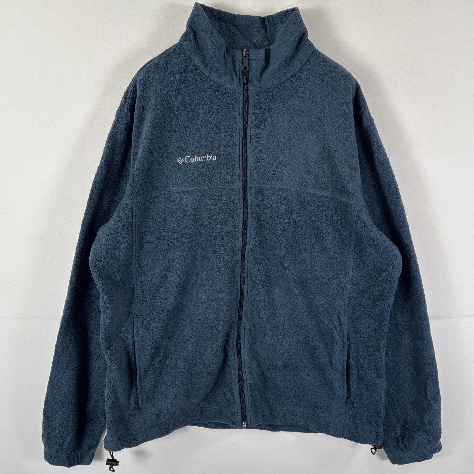 古着 コロンビア Columbia フルジップフリースジャケット アウトドア ワンポイントロゴ ドローコード 大きいサイズ XL ブルー系 メンズ