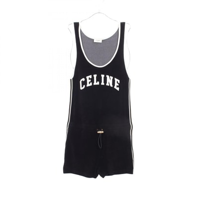 セリーヌ CELINE ロゴ刺繍 パイル地 サロペット 衣料品 コットン レディース ブラック系 2Z456061V 【中古】