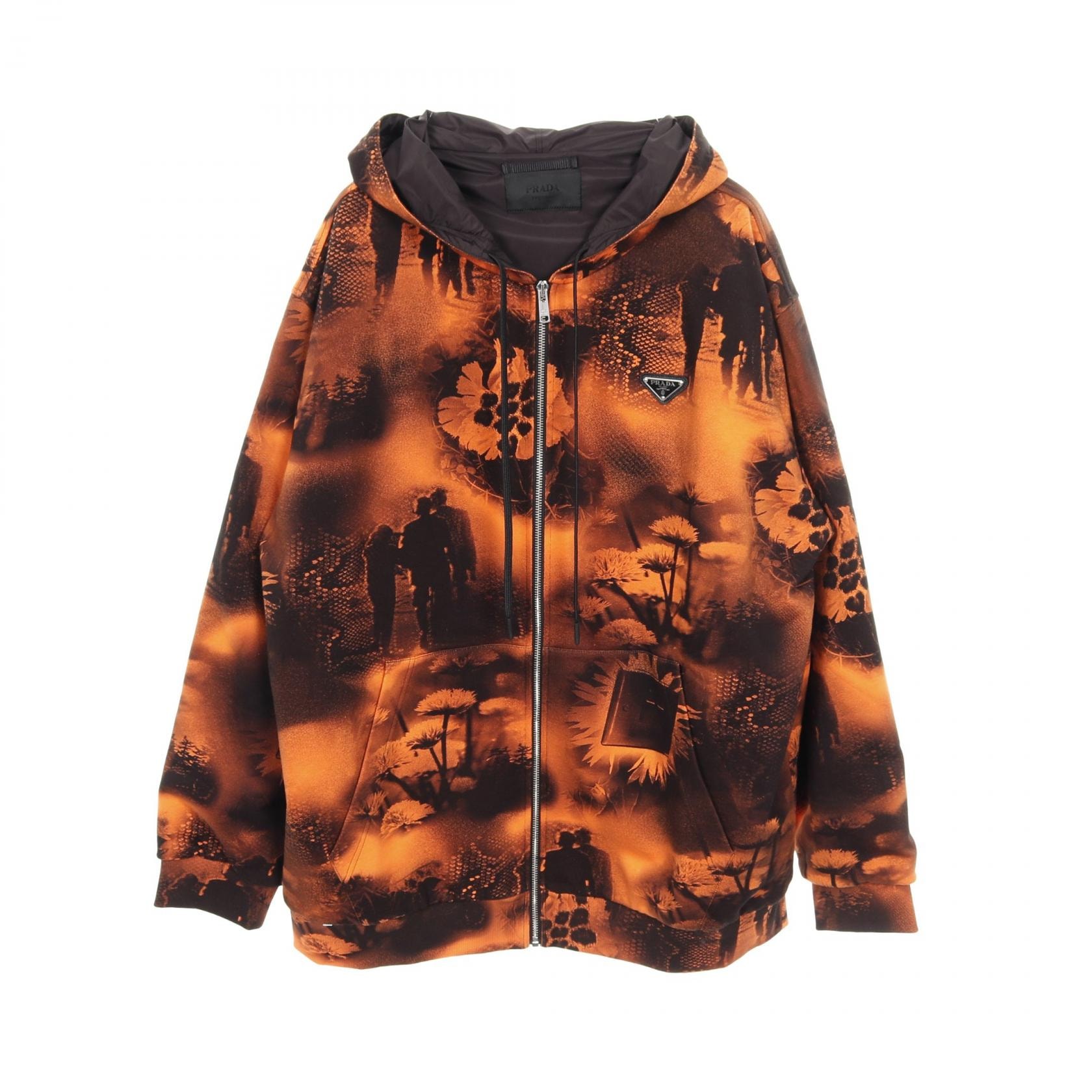 プラダ PRADA Re-Nylon パーカー 衣料品 トップス コットン メンズ オレンジ系 / ブラック系 【中古】