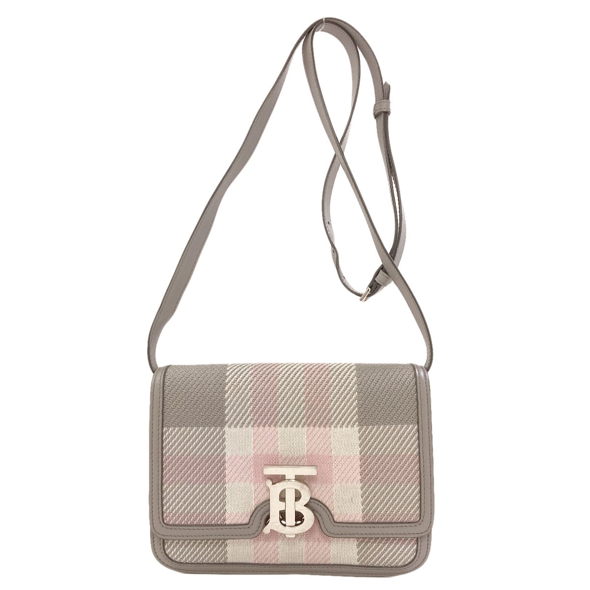 BURBERRY バーバリー TBロゴ ニットチェック ショルダーバッグ キャンバス レザー レディース [中古]
