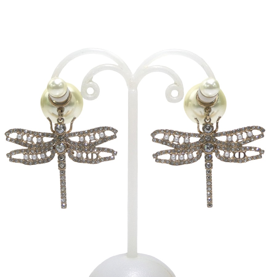 クリスチャンディオール Christian Dior ピアス とんぼ メタル/フェイクパール ゴールド/オフホワイト/シルバー レディース【中古】 e61798a
