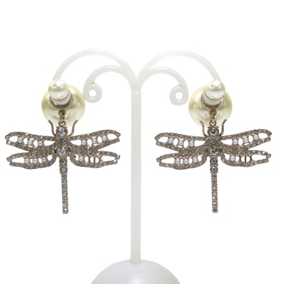 クリスチャンディオール Christian Dior ピアス とんぼ メタル/フェイクパール ゴールド/オフホワイト/シルバー レディース【中古】 e61798a