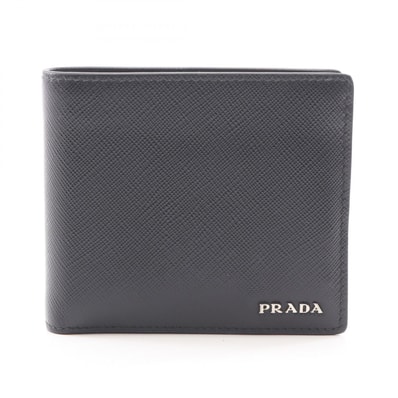 プラダ PRADA SAFFIANO BICOLO 二つ折り財布 財布 サフィアーノレザー メンズ ブラック系 2M0738 【中古】