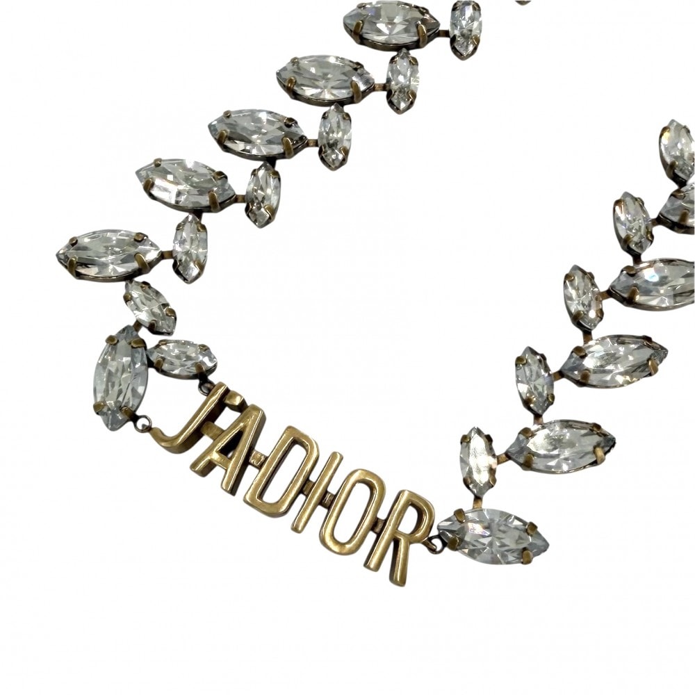 Dior ディオール チョーカー J’ADIOR ネックレス アクセサリー 小物 アジャスター付き ラインストーン アンティークゴールド レディース 約36.3g【中古品】