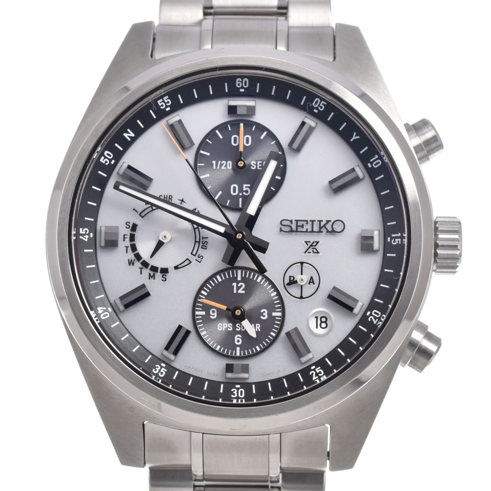 セイコー SEIKO SBED009 プロスペックス デイト シルバー ソーラー GPS衛星電波 メンズ 美品 腕時計 D#149771