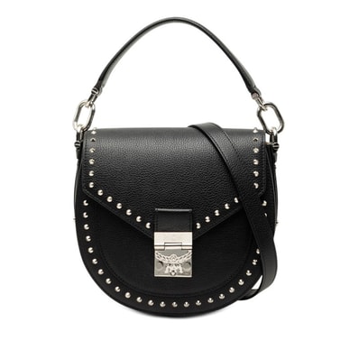 エム シー エム パトリシア サッチェル スタッズ ハンドバッグ ショルダーバッグ 2WAY ブラック レザー レディース MCM 【中古】