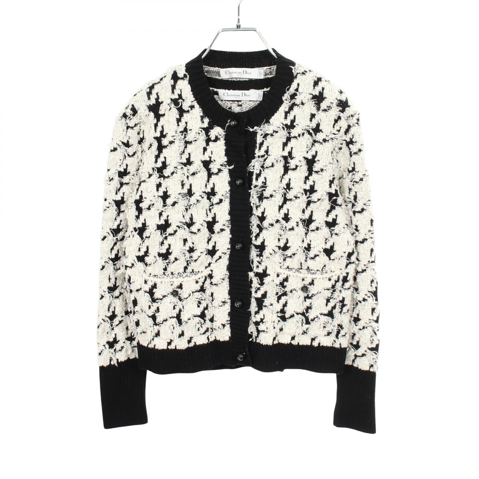 ディオール Dior 千鳥格子 ノースリーブニット アンサンブル カーディガン 衣料品 トップス ウール コットン ナイロン レディース ホワイト系 / ブラック系 【中古】
