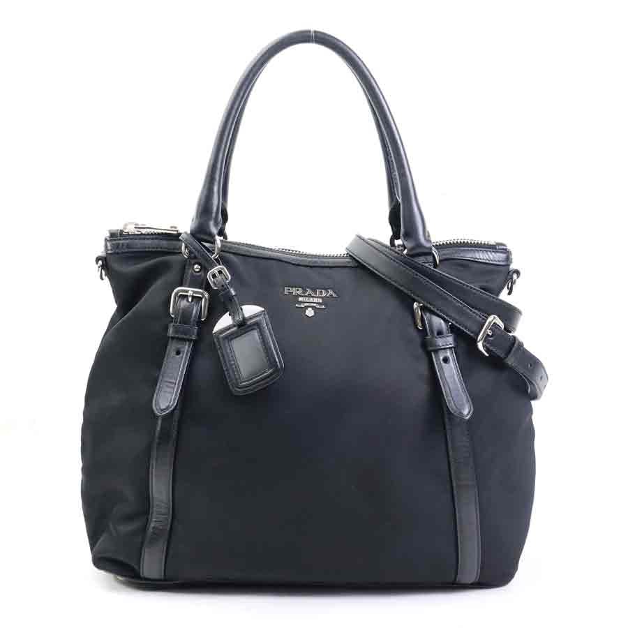 プラダ PRADA ハンドバッグ ショルダーバッグ ナイロン/レザー ブラック シルバー レディース【中古】 e61271k