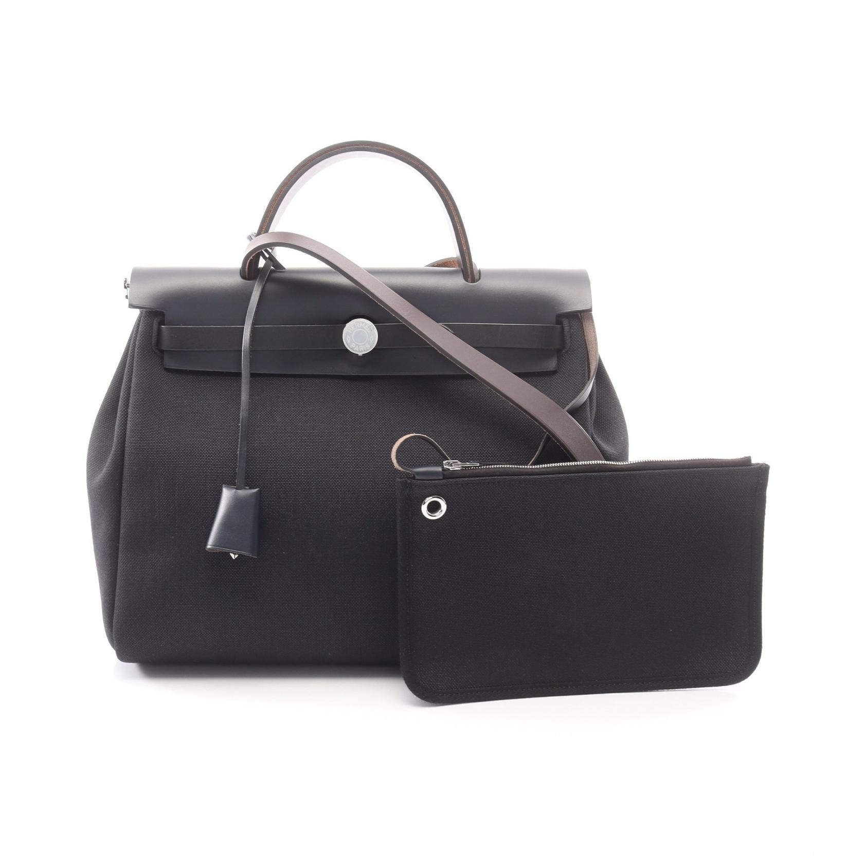 エルメス HERMES エールバッグジップPM 2WAY ハンドバッグ バッグ キャンバス レザー トワルミリタリー / ヴァッシュハンター トワルミリタリー ブルーニュイ Y刻印(2020年製造) レディース ブラック系 / ネイビー系