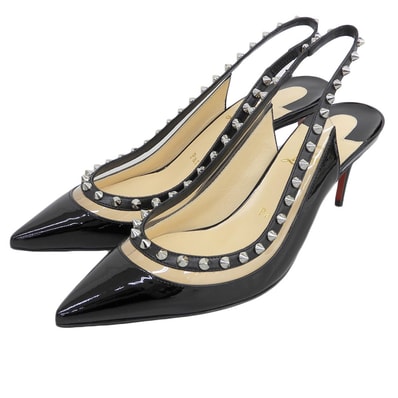 クリスチャンルブタン 美品 パテント BRIDADINE70 スタッズ ヒールパンプス レディース ブラック 36 1/2 36 1/2