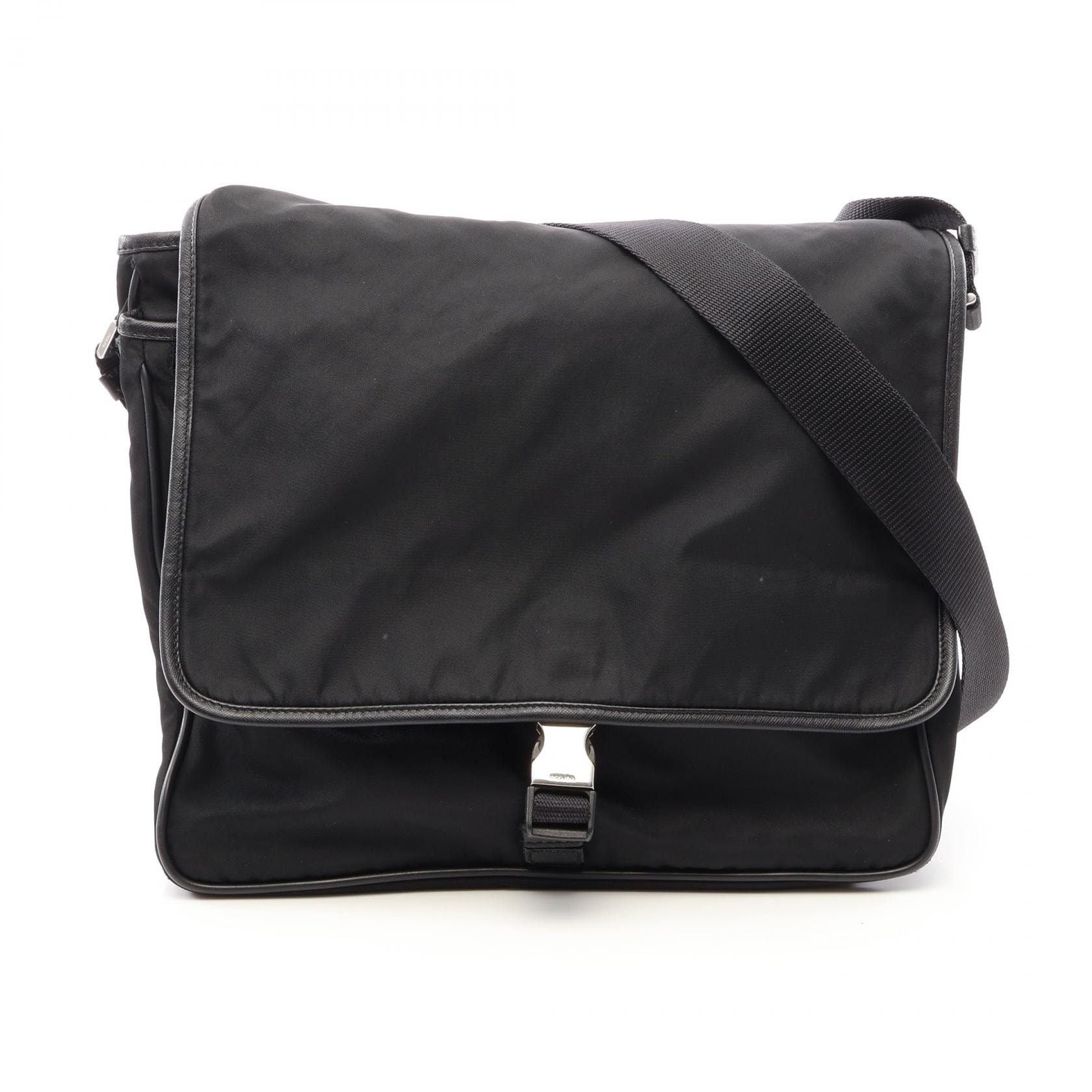 プラダ PRADA ショルダーバッグ バッグ ナイロン サフィアーノレザー メンズ レディース ブラック系 V166 【中古】