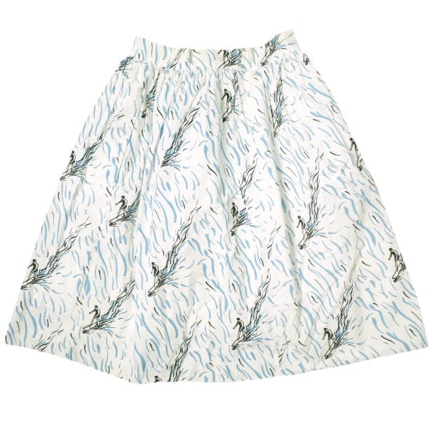 CARVEN カルヴェン カルベン サーフプリント ギャザースカート 415 J158 36 WHITE ボトムス g019671