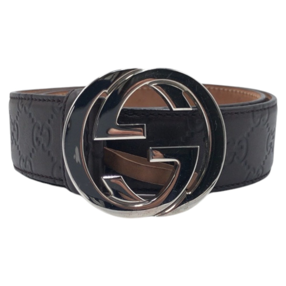 美品 GUCCI グッチ グッチシマ GG柄 90/36 ブラウン シルバー レザー ベルト 500637 【中古】