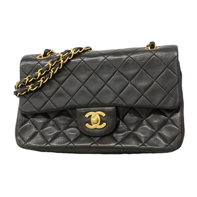 ★SALE【6ee5672】シャネル ショルダーバッグ マトラッセ Wフラップ Wチェーン ラムスキン ブラック ゴールド金具【中古】レディース