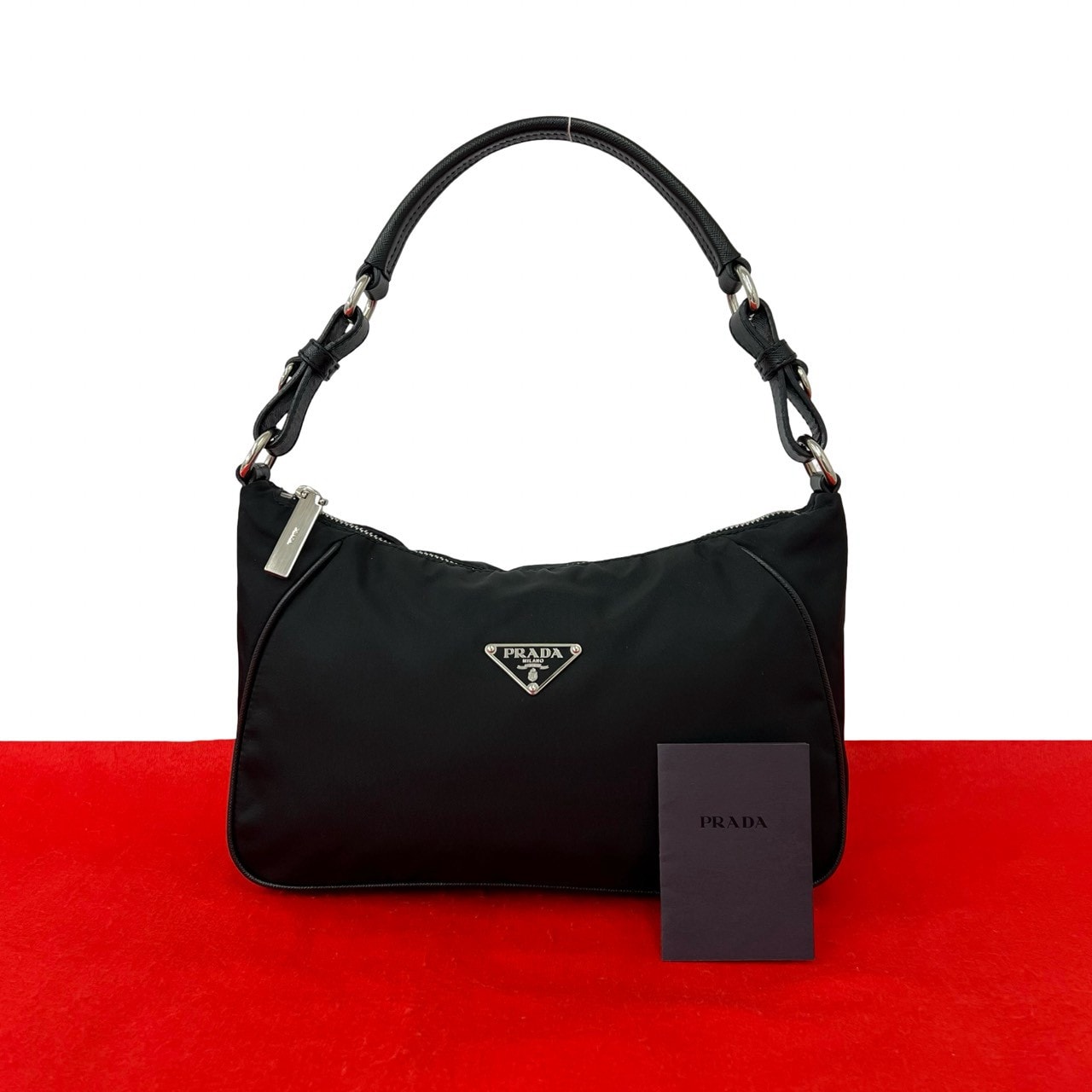 PRADA プラダ 三角ロゴ 金具 ナイロン レザー ハンドバッグ ブラック
 59919