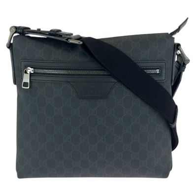 美品 GUCCI グッチ ブラック 黒 ガンメタ金具 GGスプリームキャンバス レザー/ ショルダーバッグ メッセンジャーバッグ 601220 【中古】