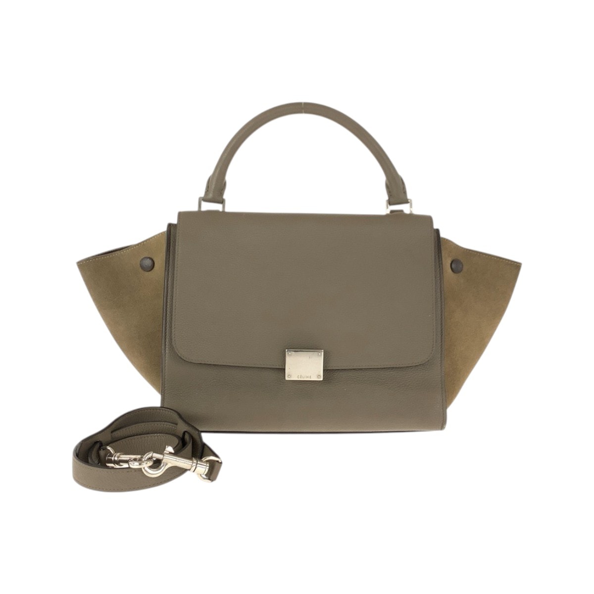 美品 CELINE セリーヌ トラペーズ グレージュ シルバー金具 レザー ハンドバッグ ショルダーバッグ 2way 600535 【中古】