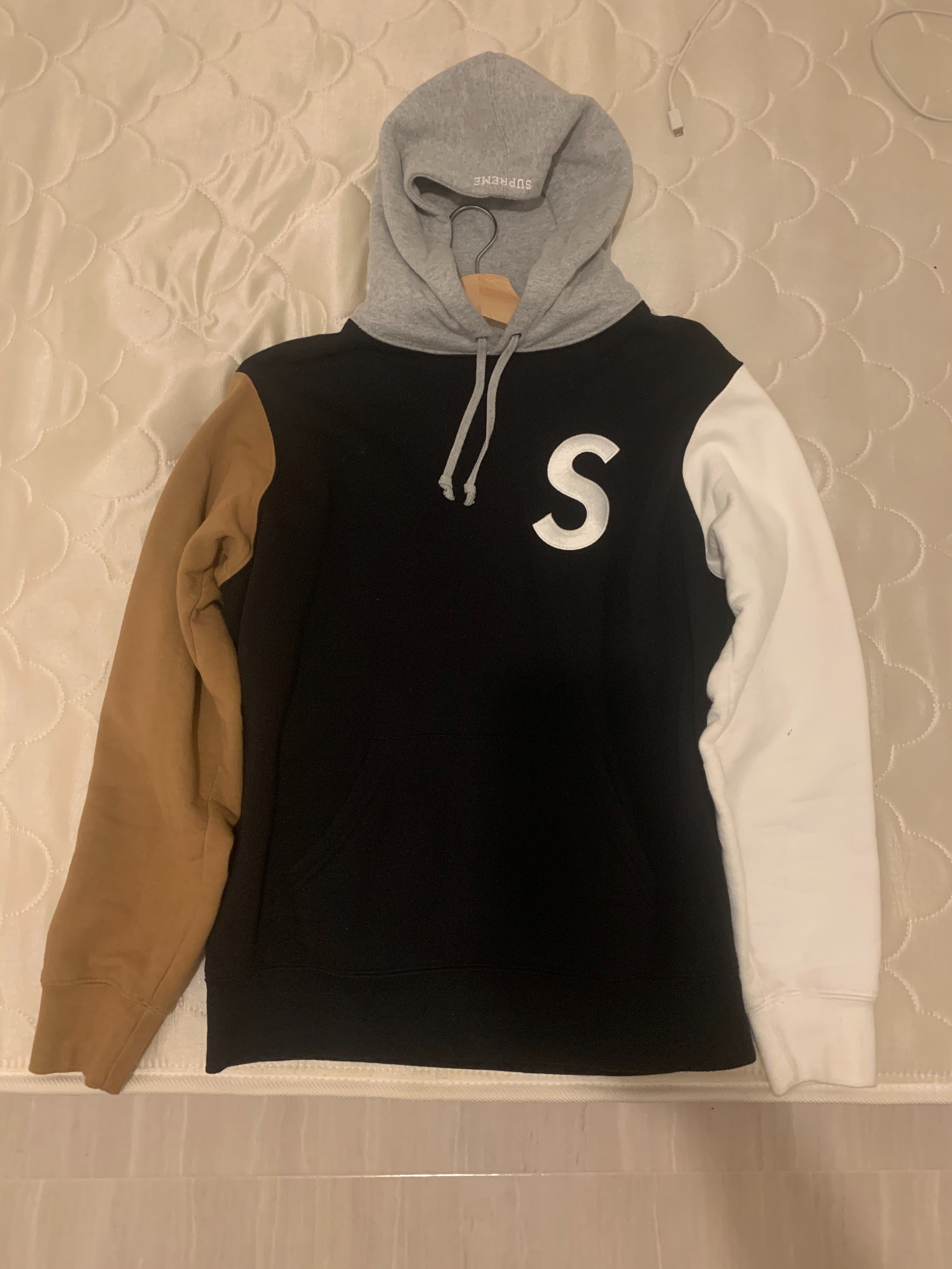 Supreme S Logo Colorblocked Hooded Sweatshirt "Black"