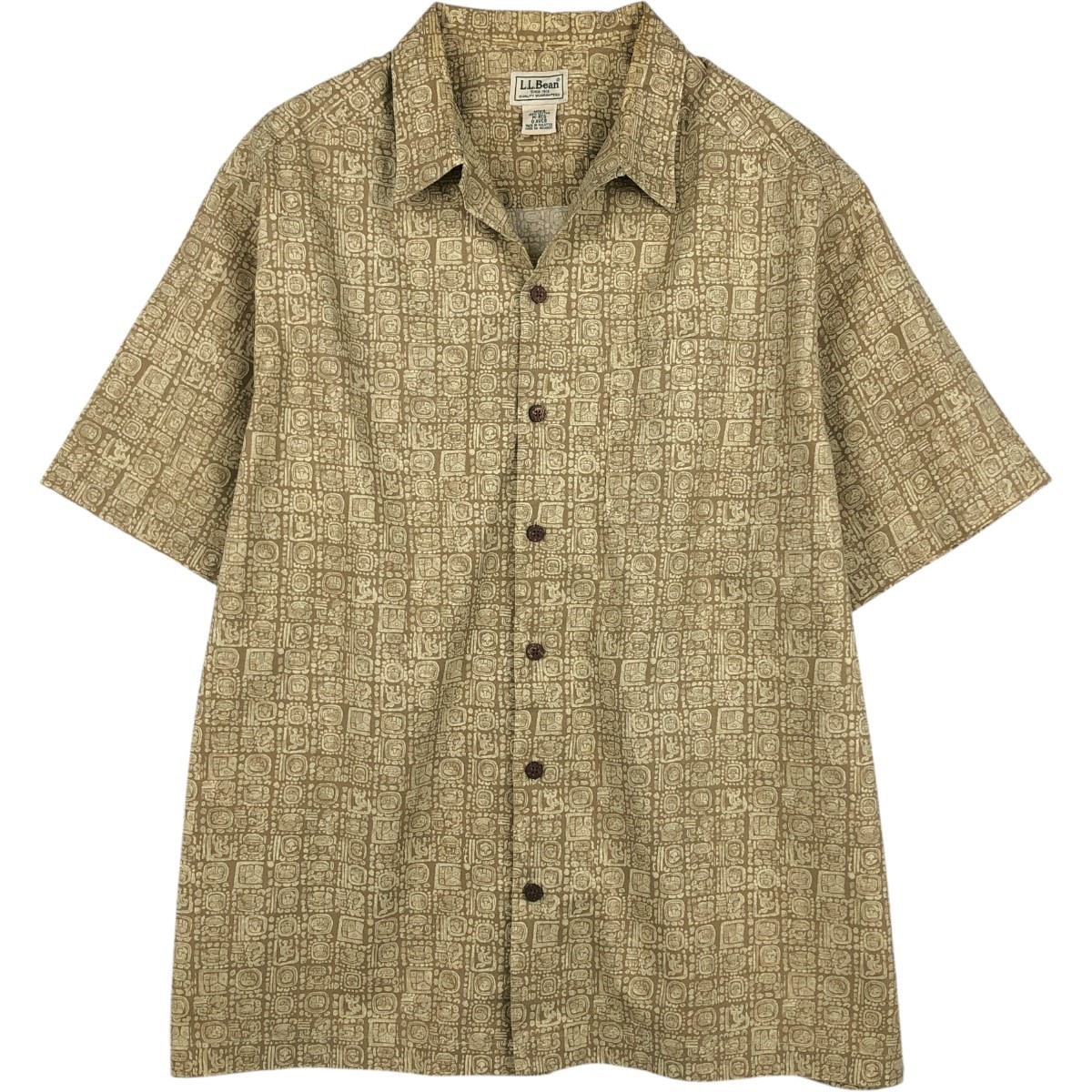古着 90~00年代 エルエルビーン L.L.Bean 総柄 半袖 オープンカラー コットンシャツ ボックスシャツ メンズM相当 ヴィンテージ/eaa660597