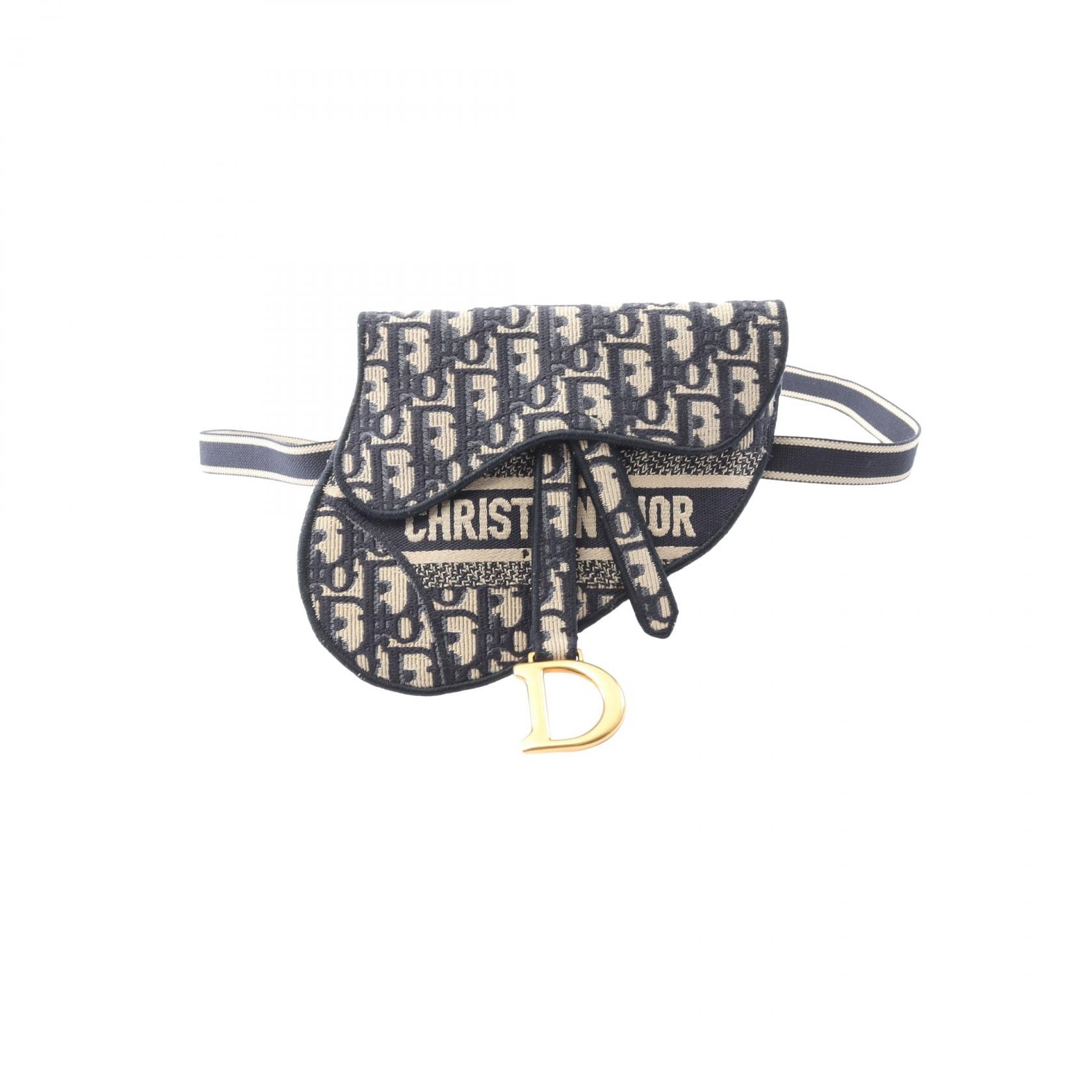 ディオール Dior サドルバッグ ウエストバッグ バッグ キャンバス レディース ベージュ系 / ネイビー系 【中古】